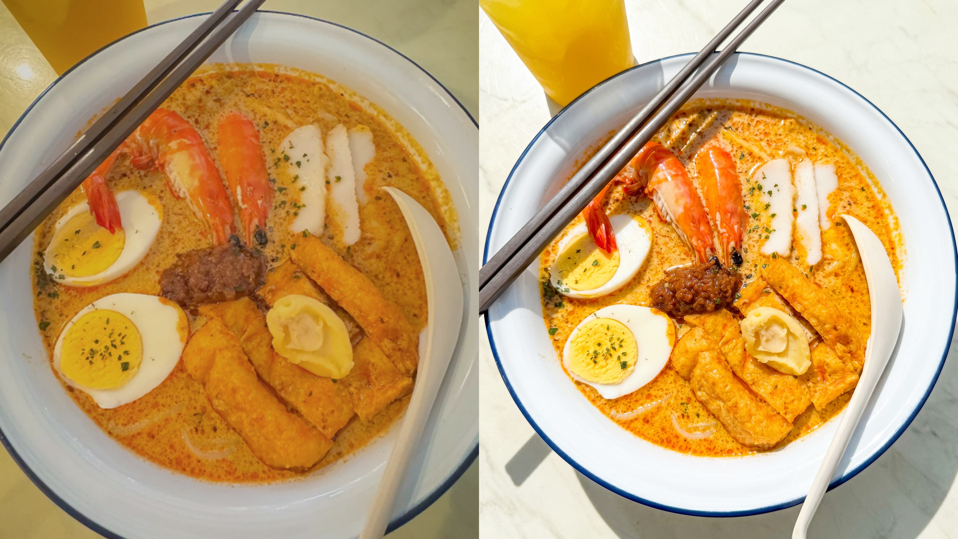 Before and after food photo enhancement