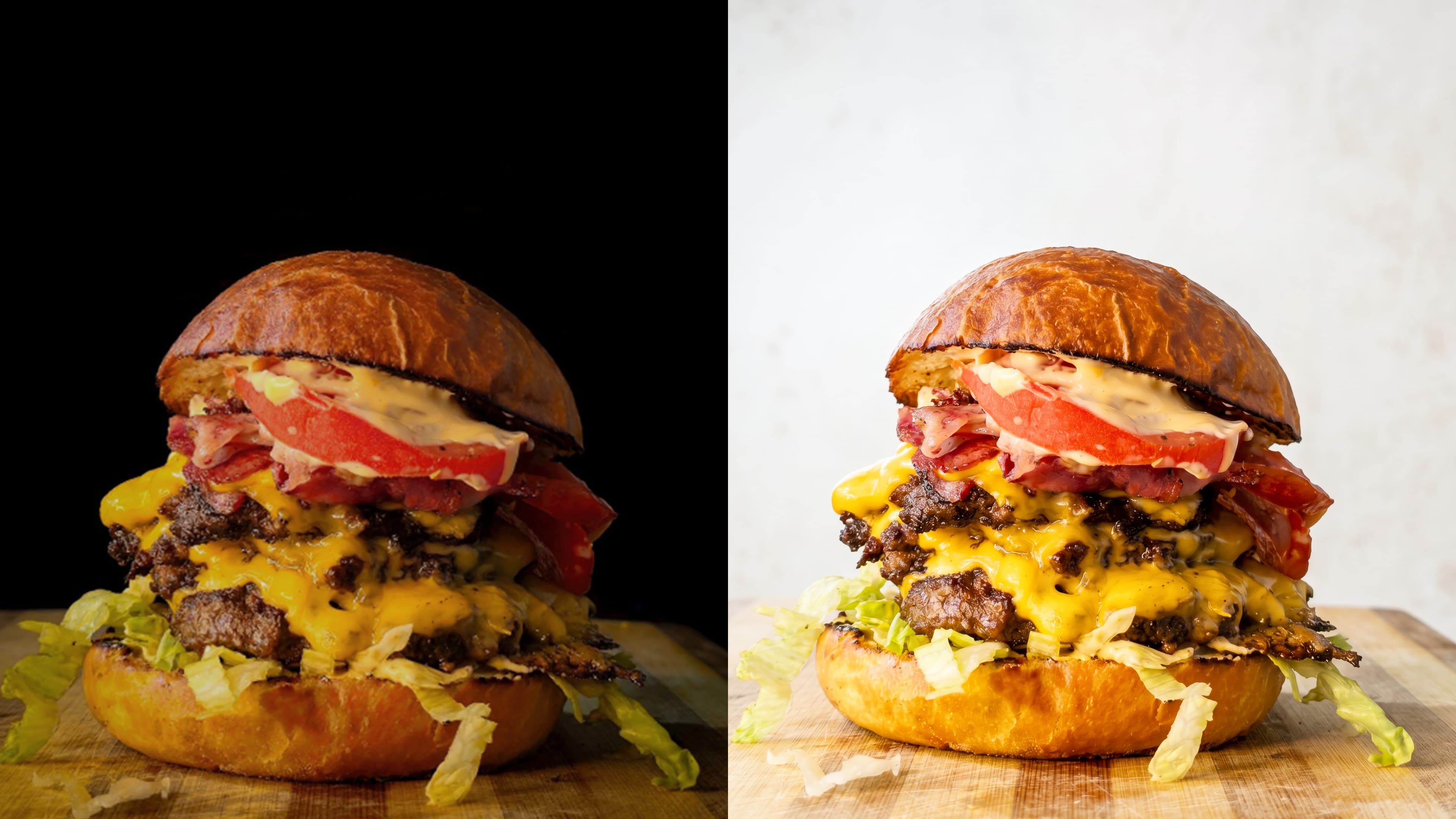 Before and after food photo enhancement