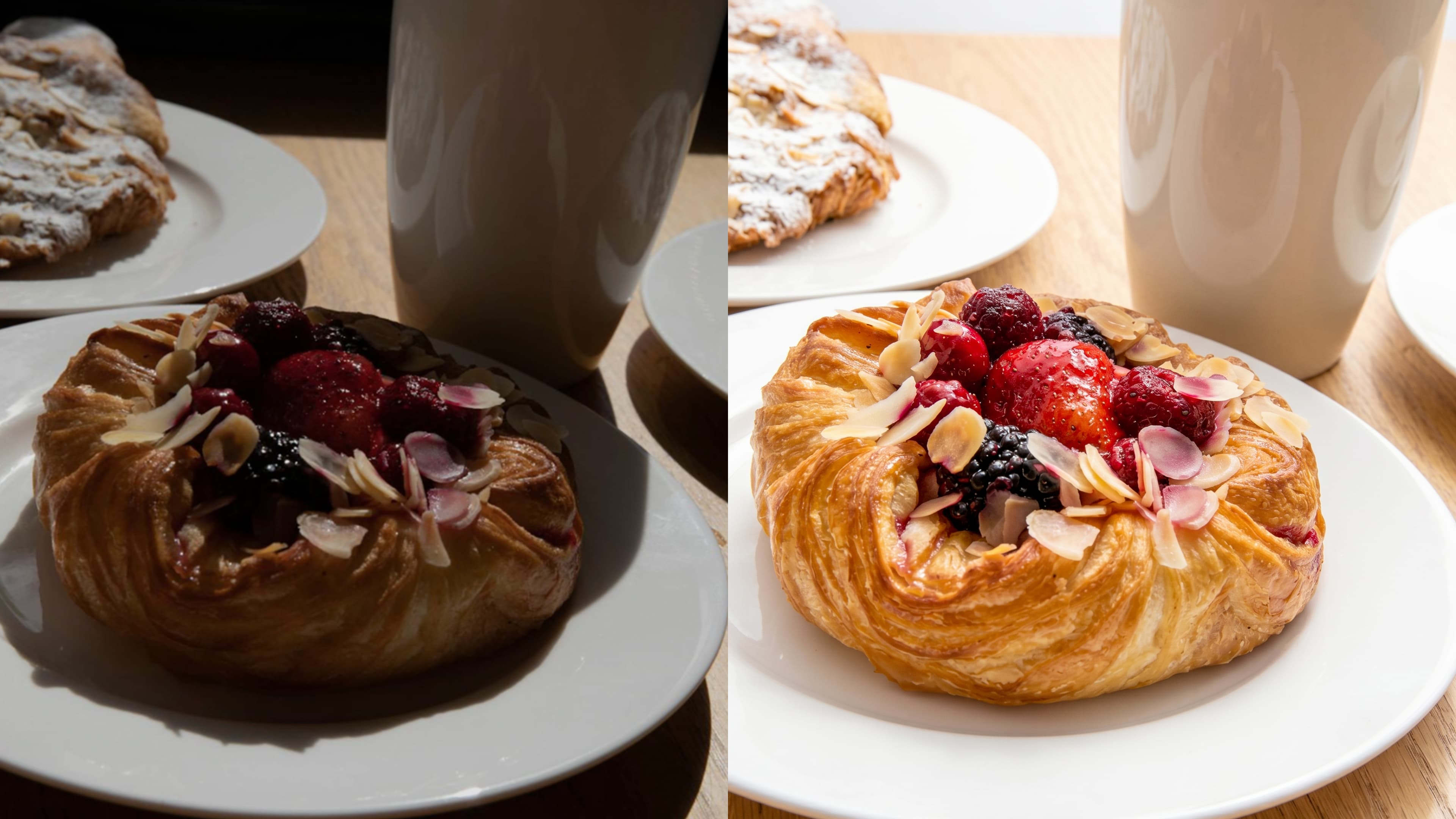 Before and after food photo enhancement