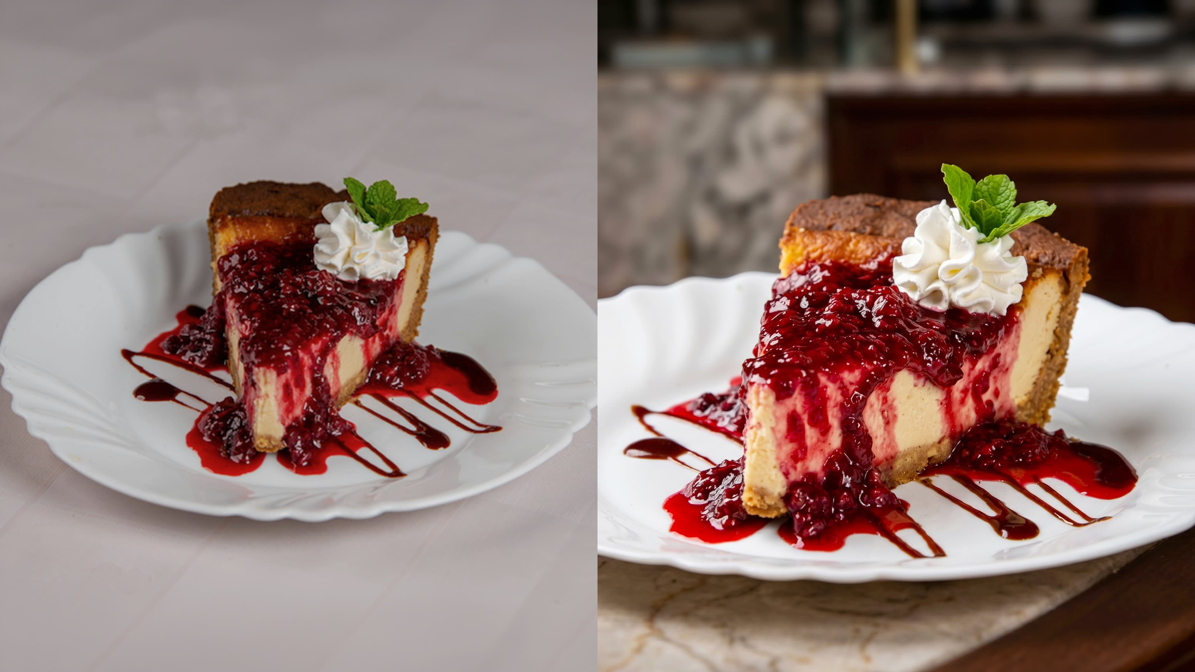 Before and after food photo enhancement