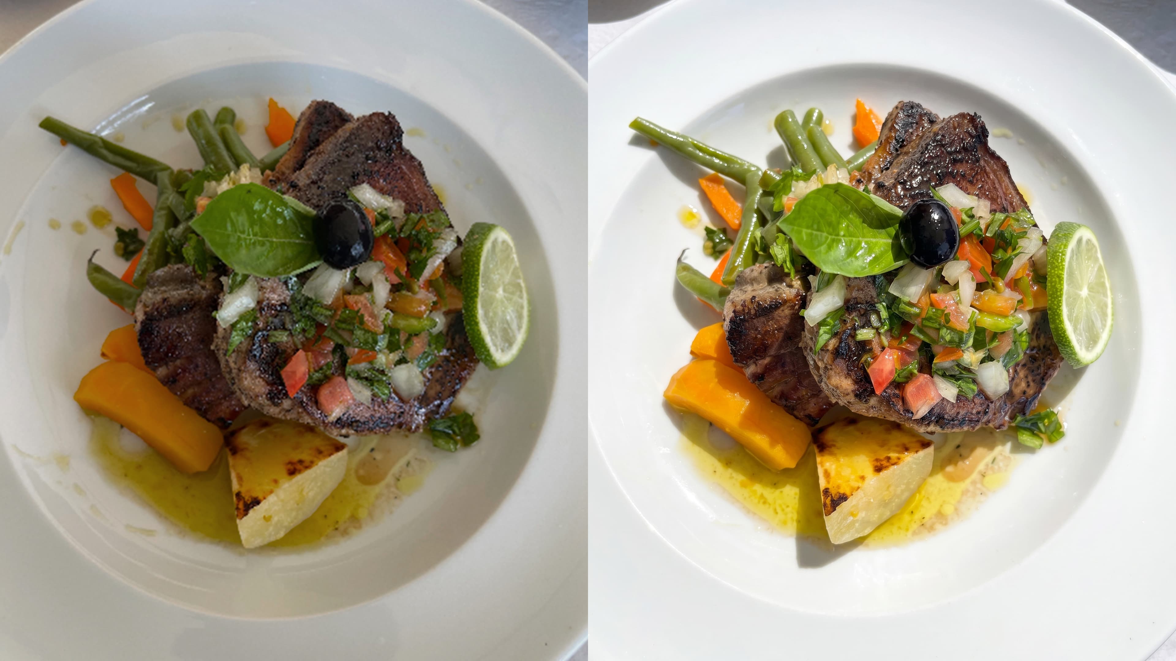Before and after food photo enhancement