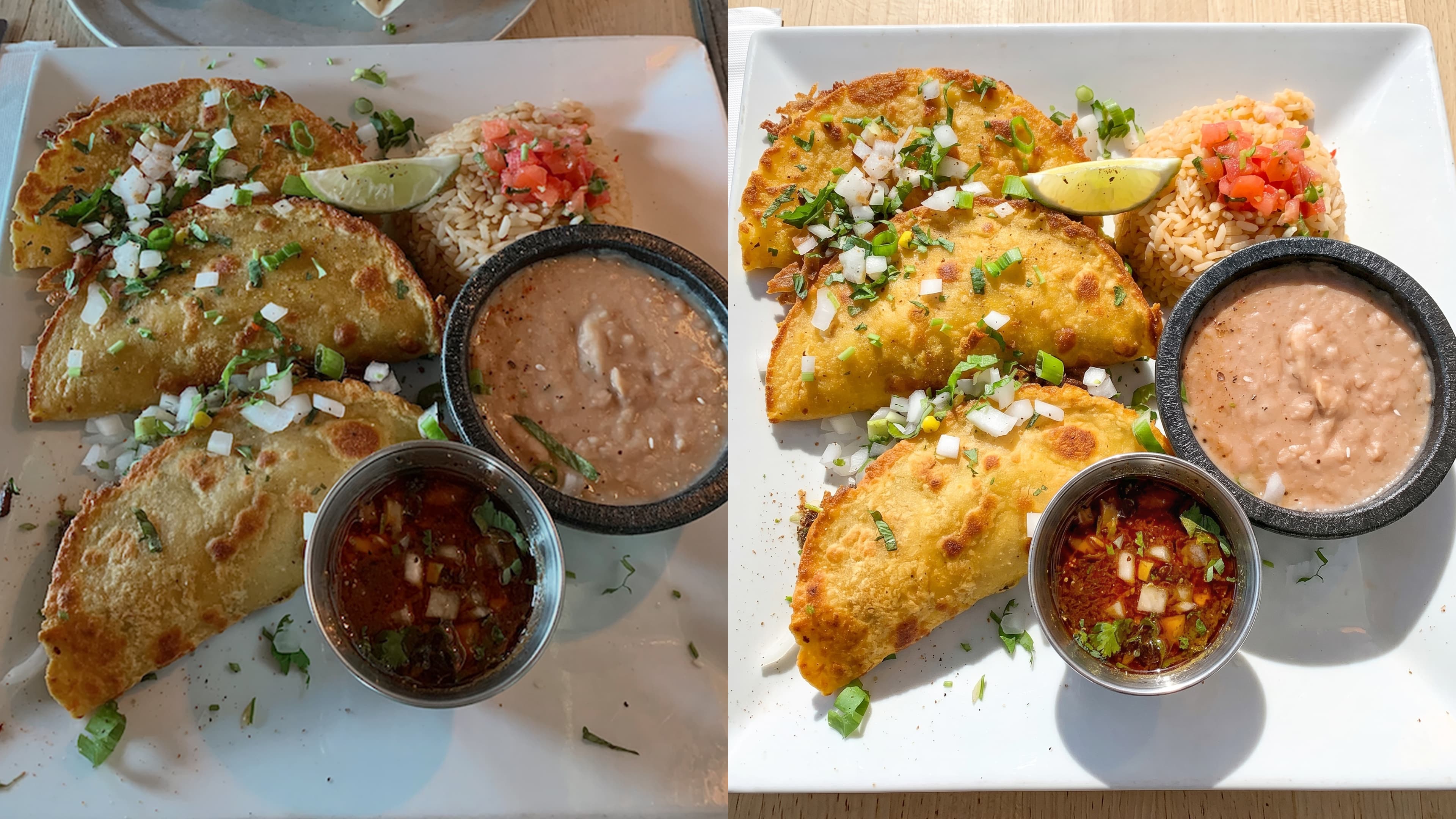 Before and after food photo enhancement