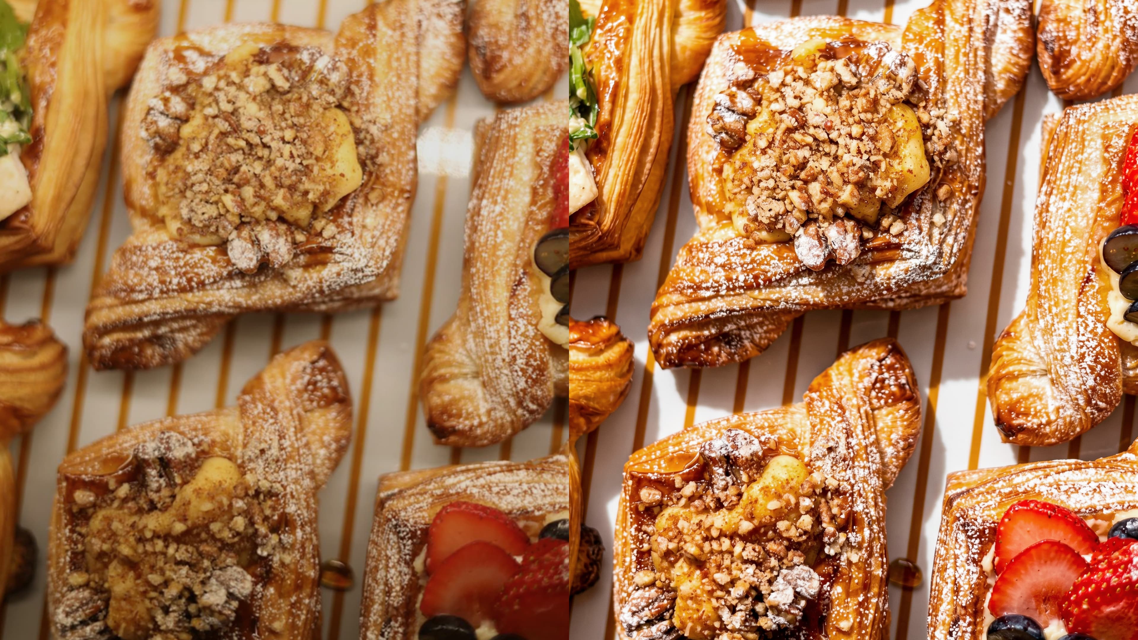 Before and after food photo enhancement