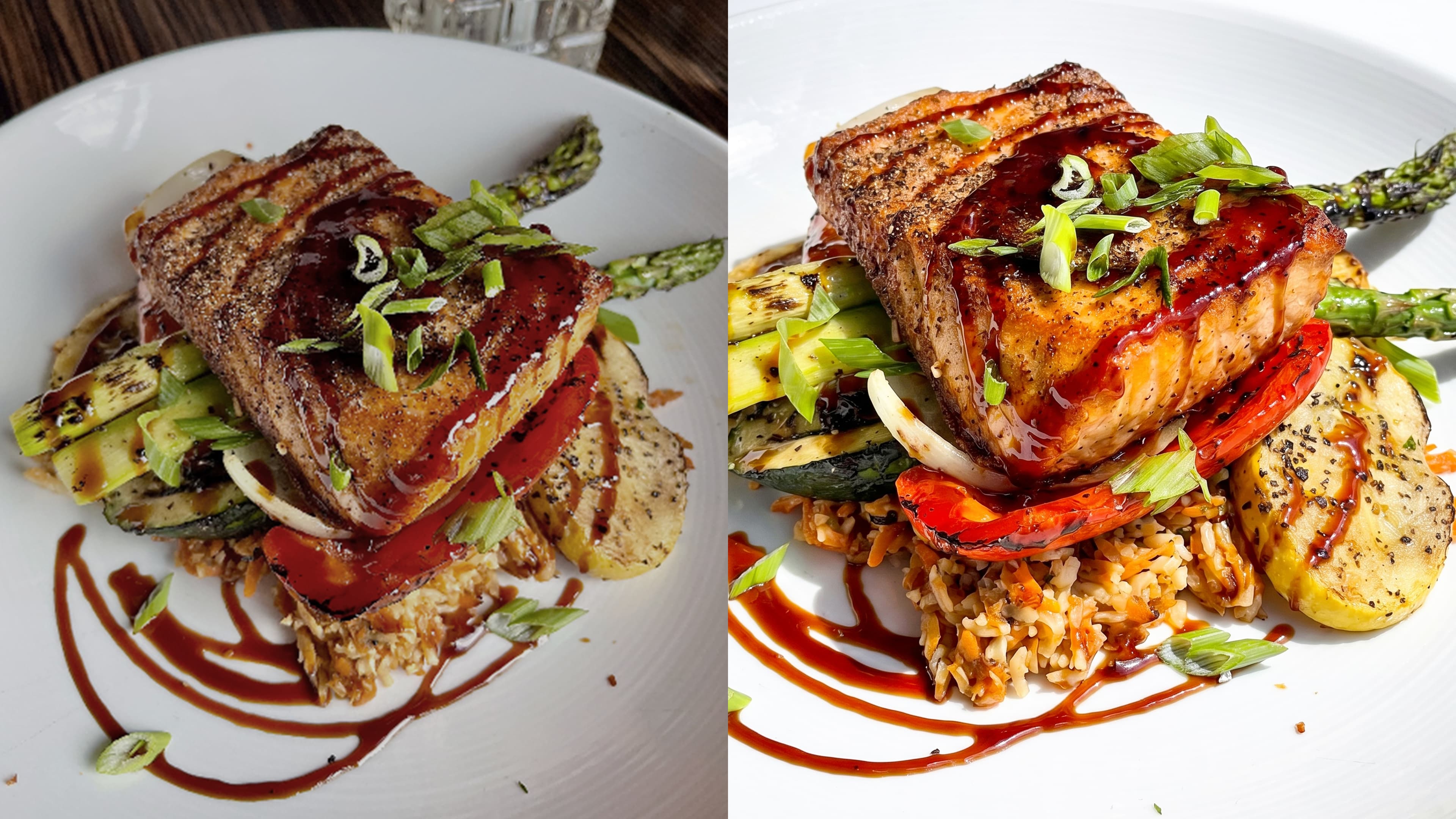 Before and after food photo enhancement