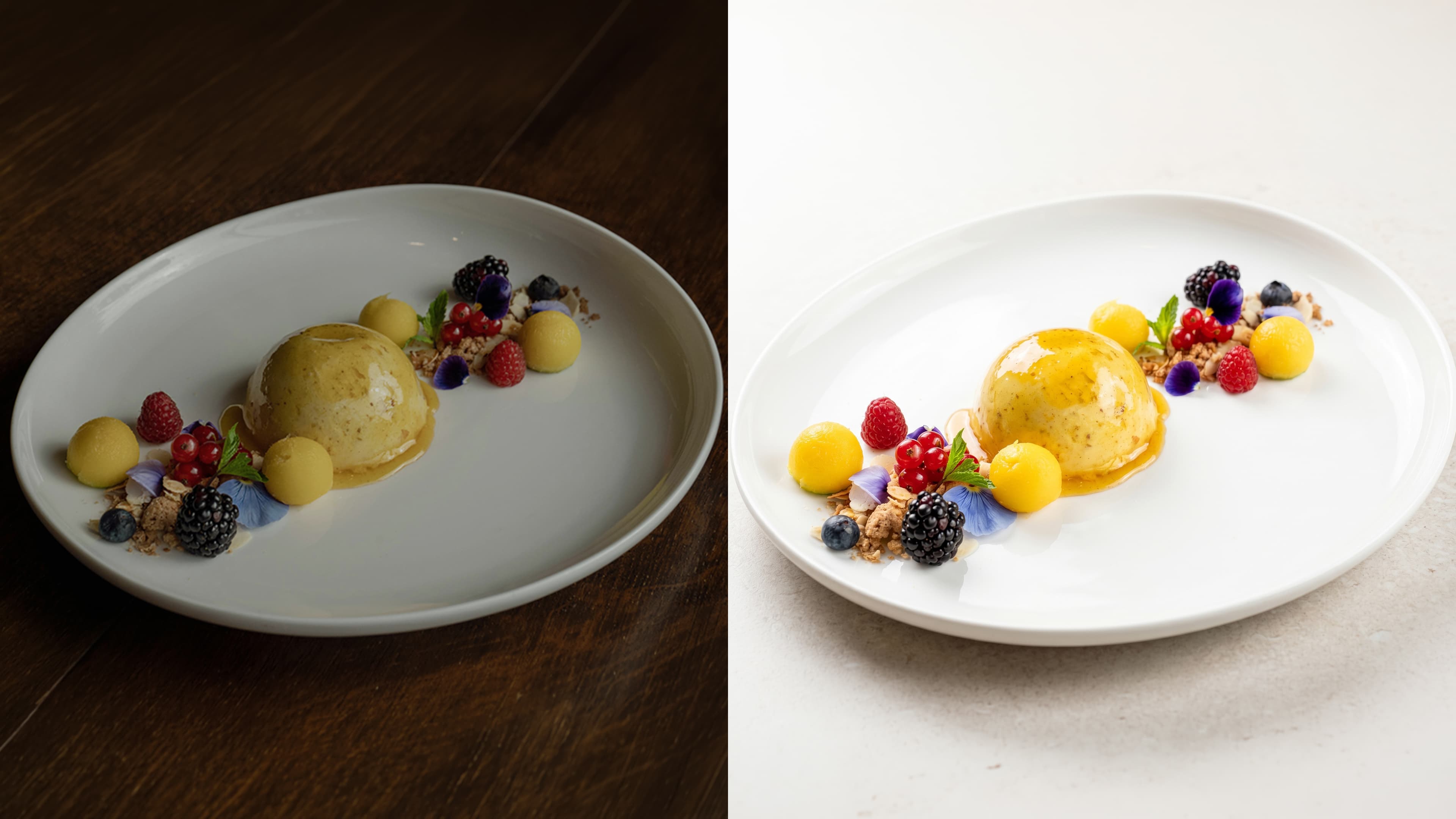 Before and after food photo enhancement