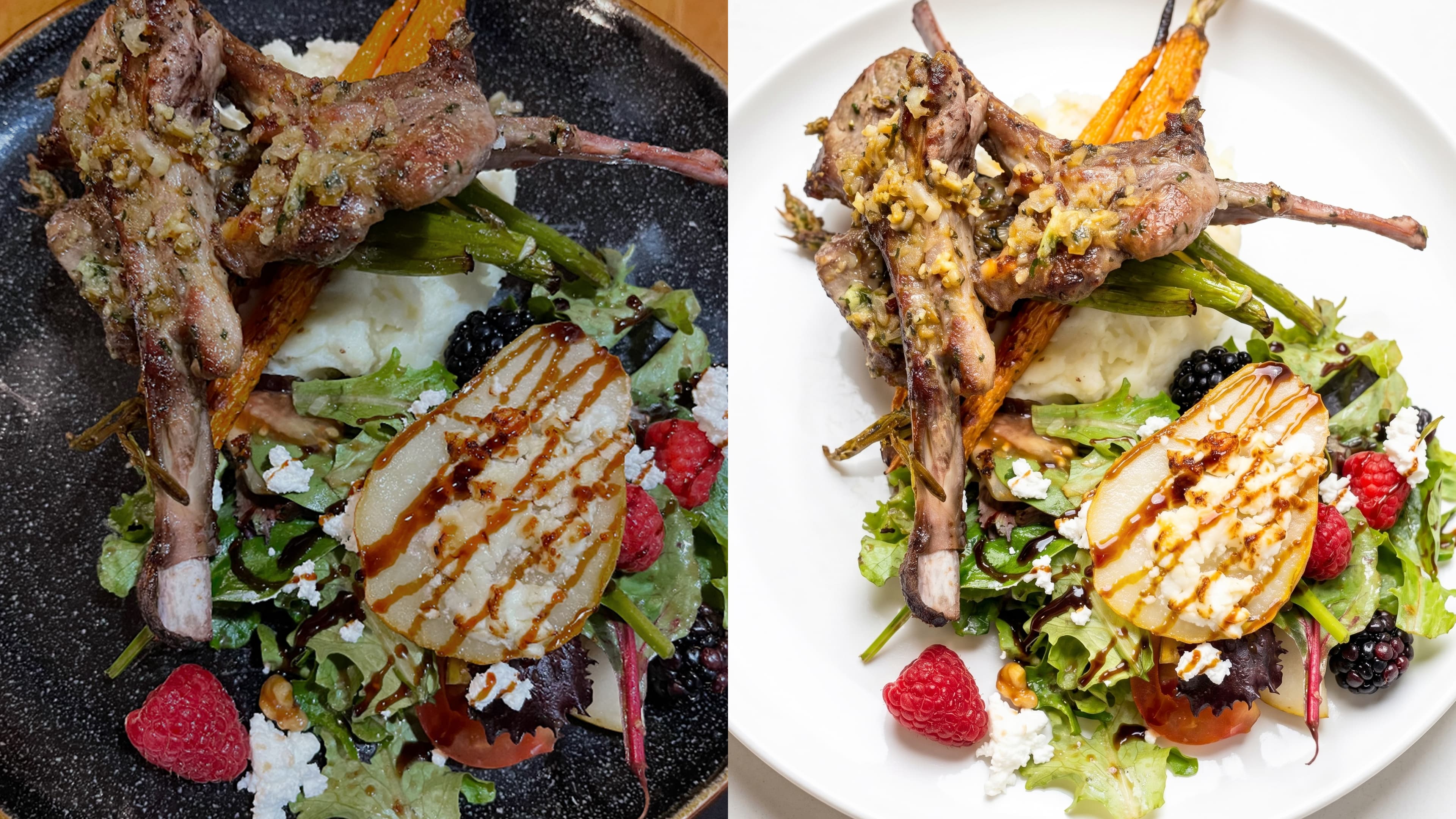 Before and after food photo enhancement