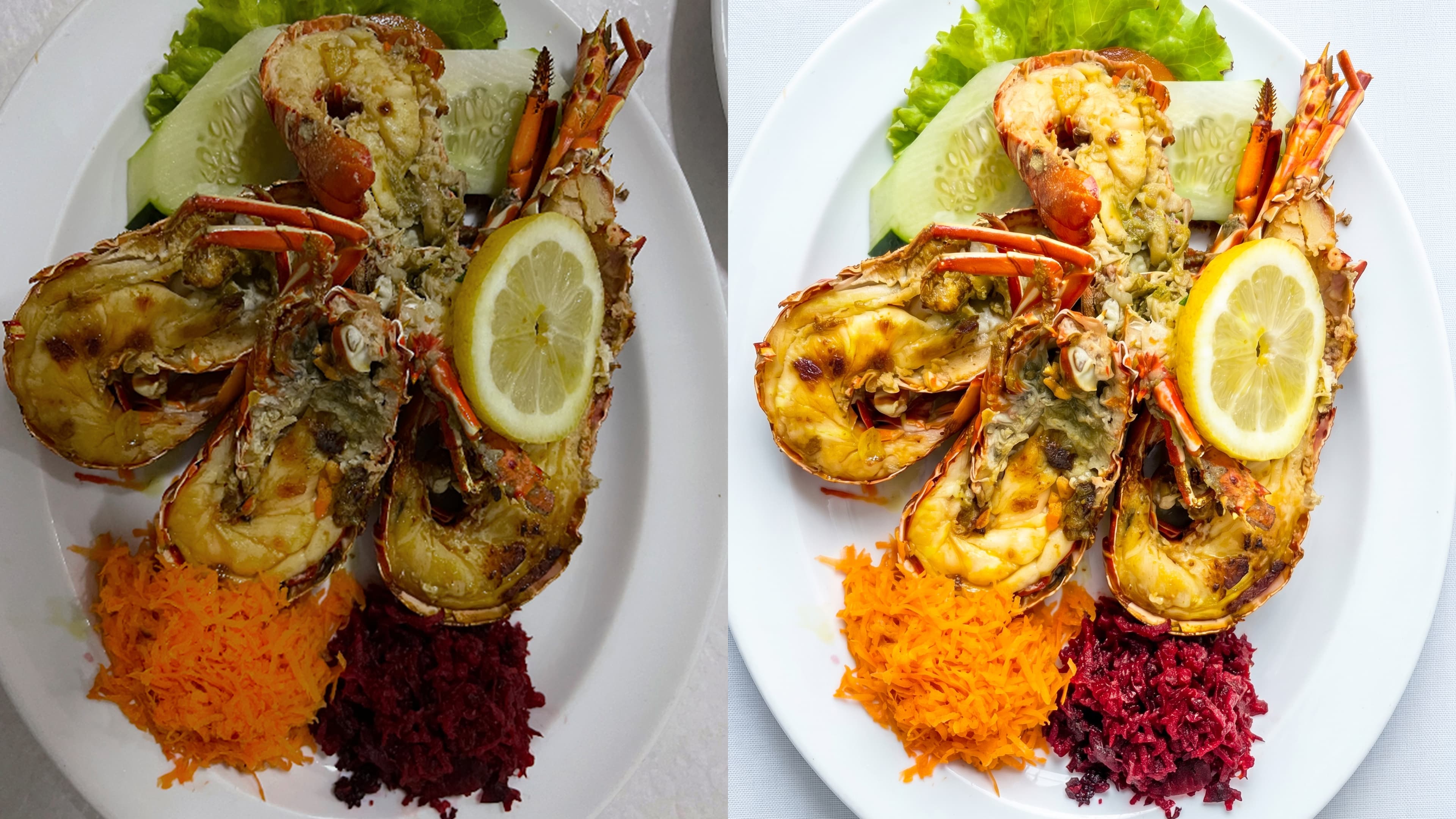 Before and after food photo enhancement