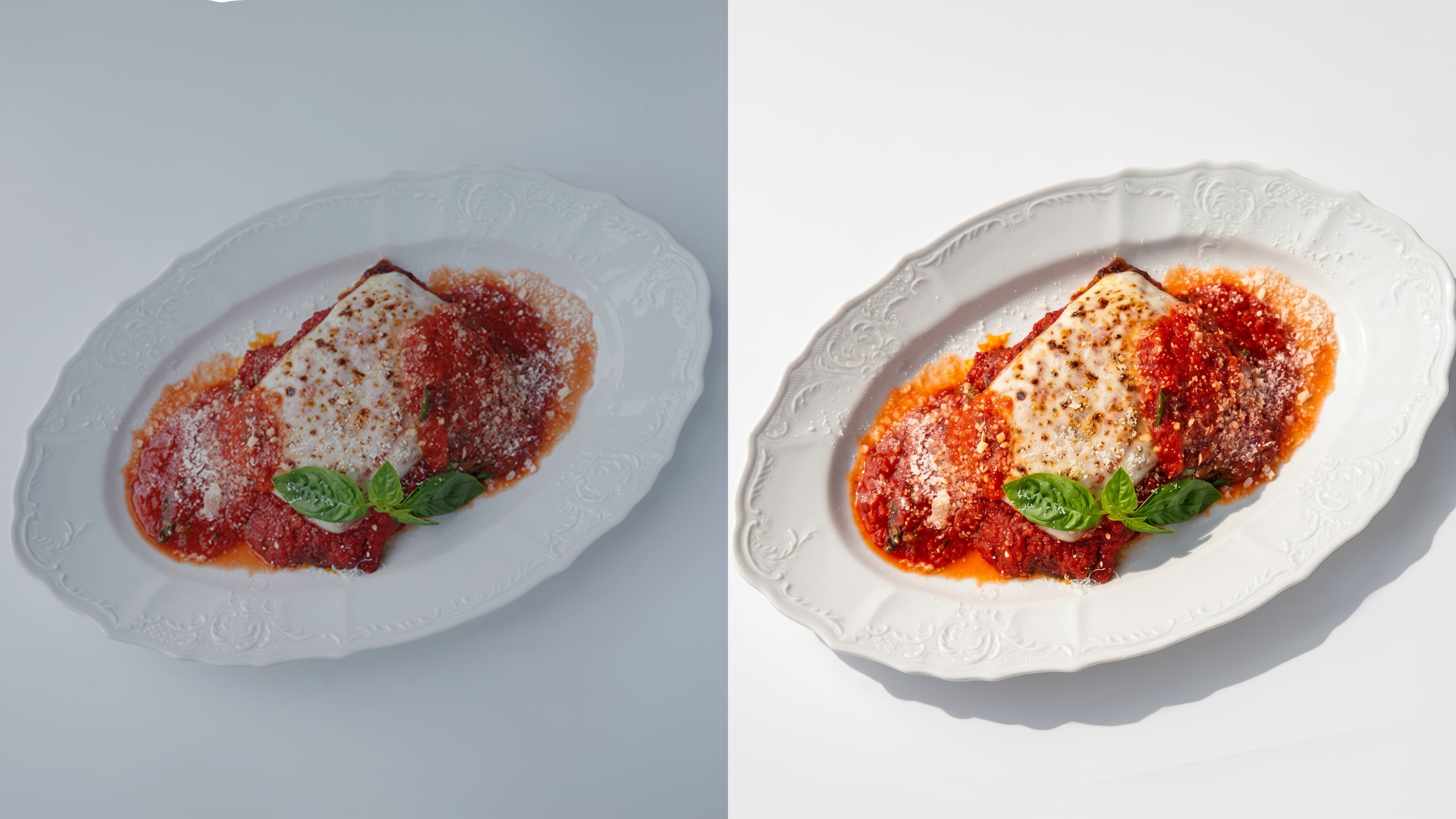 Before and after food photo enhancement