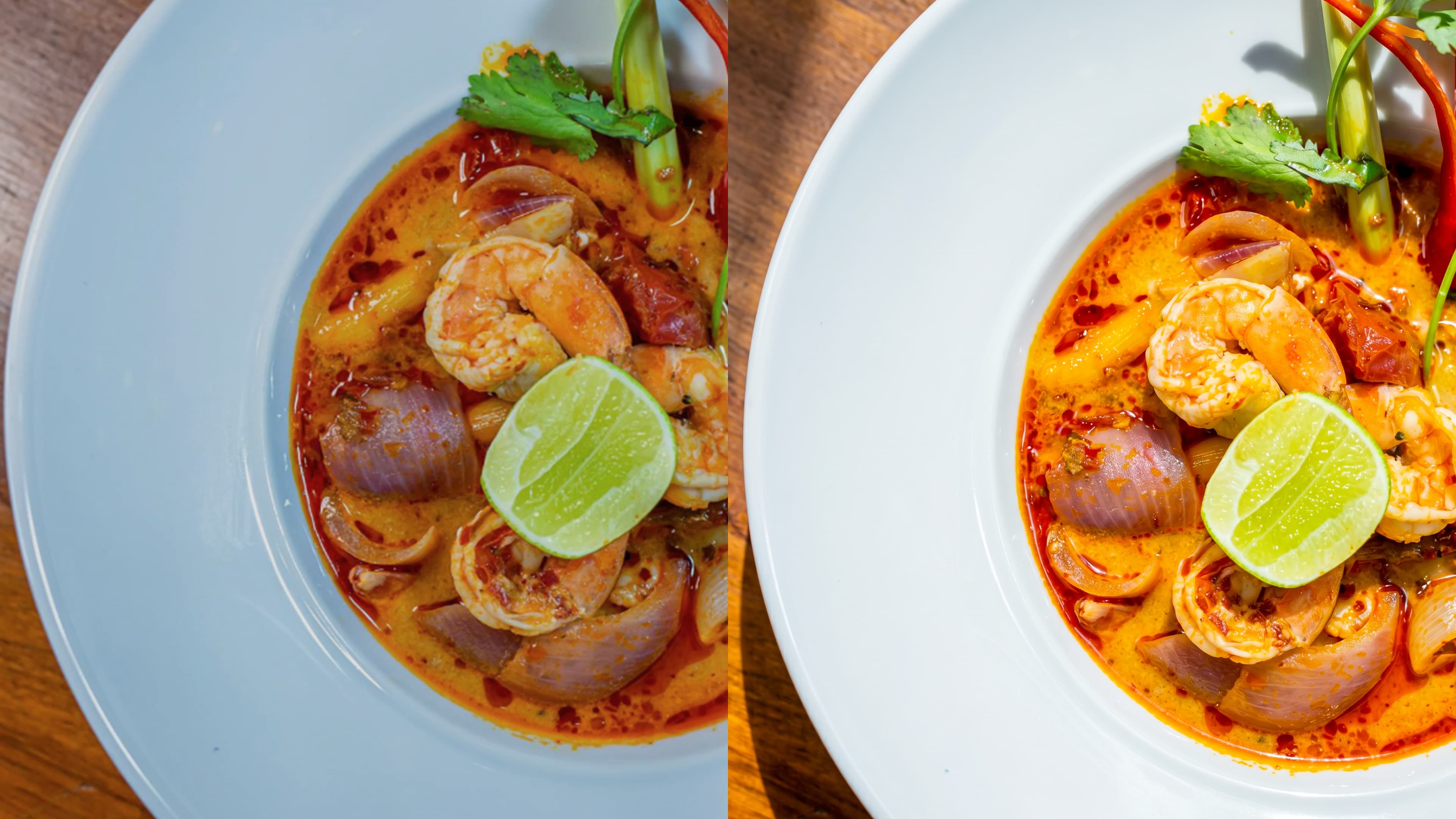 Before and after food photo enhancement